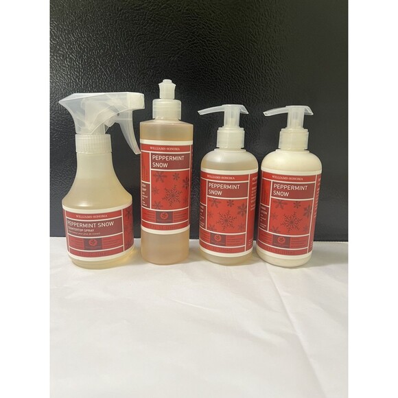 Williams And Sonoma Peppermint Snow 4pc Counter Spray Body Lotion/Soap-8oz/each